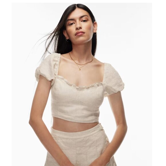 Aritzia- Wilfred Wander 100% Organic Linen Bustier Milkmaid Coquette Blouse XS - Picture 1 of 16